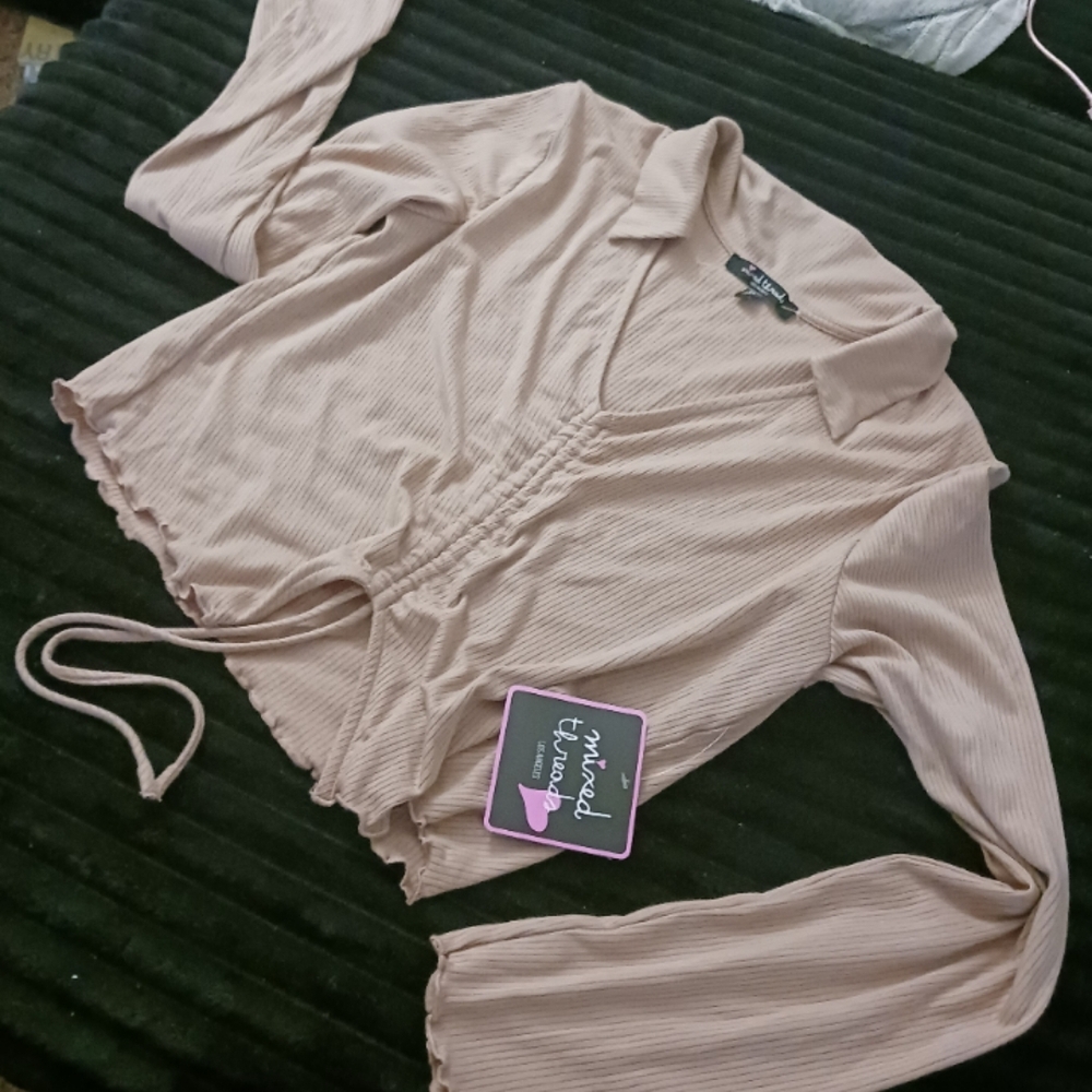 Tan Ribbed Long Sleeve Top